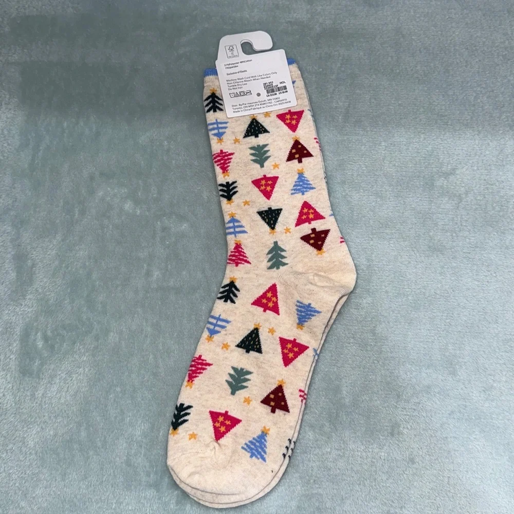 Maurices Cream Socks with Festive Tree Design